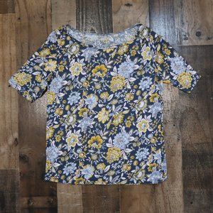 LOFT Outlet Womans Small Half Sleeve Blue & Yellow Floral Tee Shirt Top Ann Tayl
